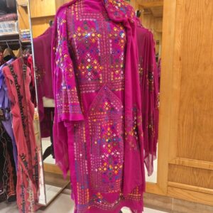 Handmade Balochi Shoolok Dress – Magenta Running Stitch Embroidery