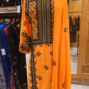 Orange Balochi Bscoti Doch – Traditional Hand-Embroidered 3-Piece Unstitched Suit