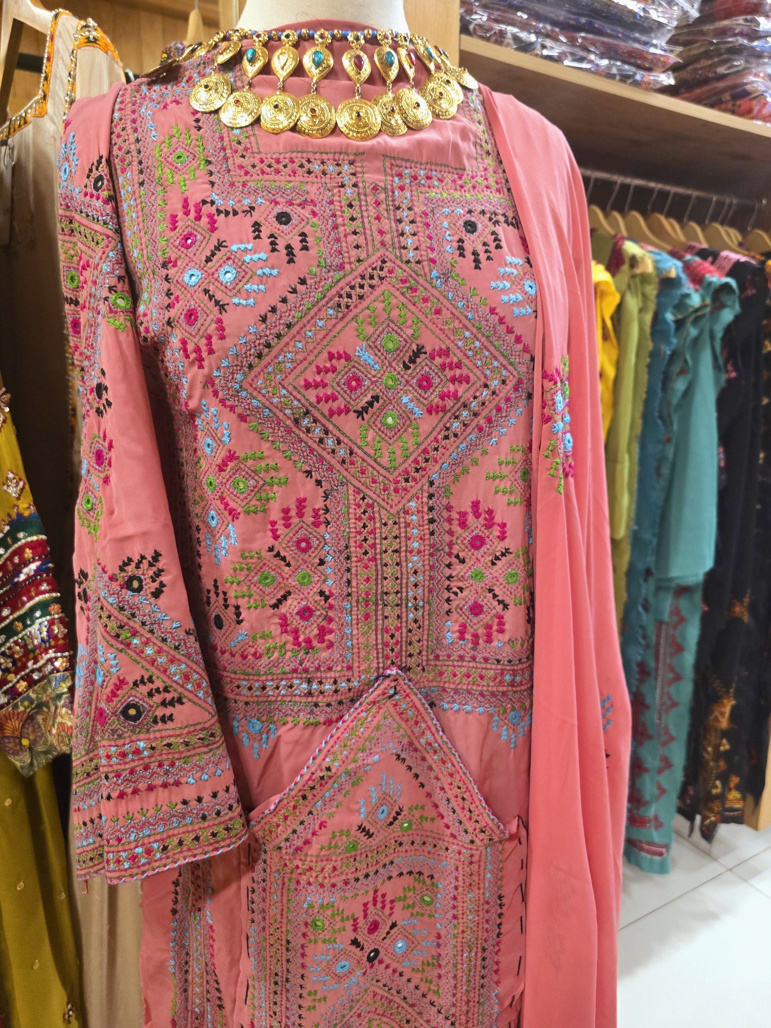 Balochi Hand Embroidered 3-Piece | Traditional Craft, Contemporary Colour |Balochi dress - Image 5